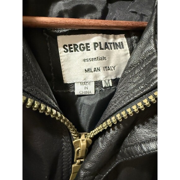 MEN'S SERGE PLATINI Short Trench Leather Coat Size Medium Vtg W Belt - Picture 2 of 13